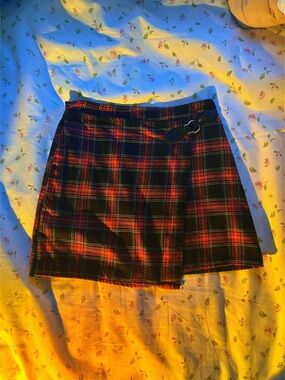 Terranova Red Black Plaid Mini Wrap Skirt Size S With Buckle